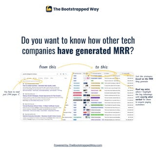 Do you want to know how other tech
companies have generated MRR?
Powered by TheBootstrappedWay.com
 