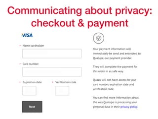 Communicating about privacy:
checkout & payment
 
