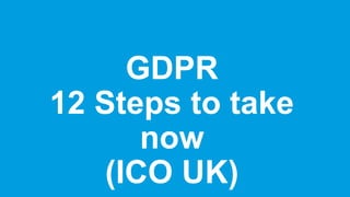 GDPR
12 Steps to take
now
(ICO UK)
 