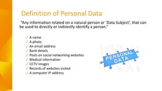 Definition of Personal Data
“Any information related on a natural person or ‘Data Subject’, that can
be used to directly o...