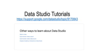 Data Studio Tutorials
https://support.google.com/datastudio/topic/9170843
 