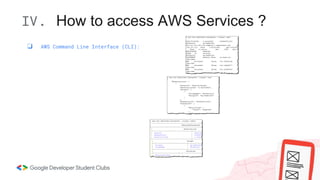 IV. How to access AWS Services ?
❏ AWS Command Line Interface (CLI):
 