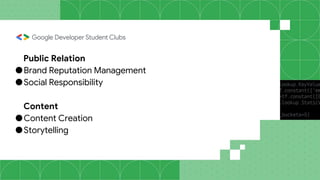 Public Relation
●Brand Reputation Management
●Social Responsibility
Content
●Content Creation
●Storytelling
 