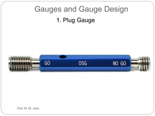 Gauges and Gauge Design
1. Plug Gauge
Prof. M. M. Joke
 