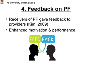 4. Feedback on PF
• Receivers of PF gave feedback to
providers (Kim, 2009)
• Enhanced motivation & performance
The University of Hong Kong
 
