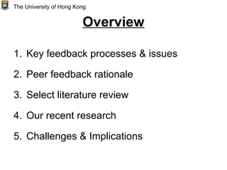 Overview
1. Key feedback processes & issues
2. Peer feedback rationale
3. Select literature review
4. Our recent research
5. Challenges & Implications
The University of Hong Kong
 