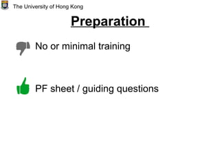 Preparation
No or minimal training
PF sheet / guiding questions
The University of Hong Kong
 