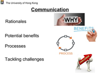 Communication
Rationales
The University of Hong Kong
Potential benefits
Processes
Tackling challenges
 