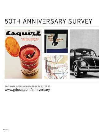50TH ANNIVERSARY SURVEY

SEE MORE 50TH ANNIVERSARY RESULTS AT

www.gdusa.com/anniversary

14 G D U SA

 