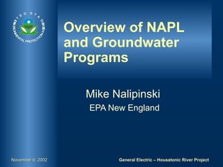 Overview of NAPL and Groundwater Programs Mike Nalipinski  EPA New England 