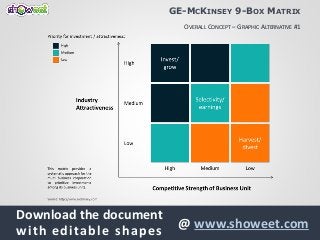GE-MCKINSEY 9-BOX MATRIX 
OVERALL CONCEPT – GRAPHIC ALTERNATIVE #1 
Download the document 
with editable shapes @ www.showeet.com 
 