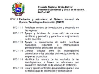 Proyecto Nacional Simón Bolívar
Desarrollo Económico y Social de la Nación.
2007 – 2013
 