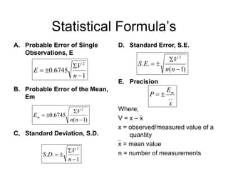Probable Error Formula Physics Example Ge 105 lecture 1 (LEAST SQUARES ADJUSTMENT) by: Broddett B. Abatayo | PDF