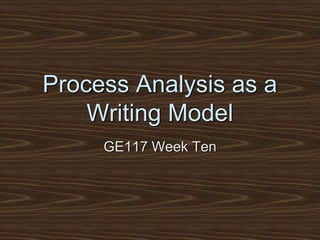 Process Analysis as a
Writing Model
GE117 Week Ten
 