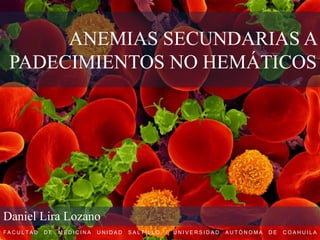 ANEMIAS SECUNDARIAS A
PADECIMIENTOS NO HEMÁTICOS
Daniel Lira Lozano
FACULTAD DE MEDICINA UNIDAD SALTILLO / UNIVERSIDAD AUTÓNOMA DE COAHUILA
 