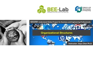 GE2250 Understand Global Project for Business and Engineering Professionals
Instructor: Jiayu Chen Ph.D.
Organizational Structures
 