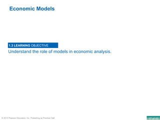 17 of 43© 2013 Pearson Education, Inc. Publishing as Prentice Hall
Understand the role of models in economic analysis.
1.3 LEARNING OBJECTIVE
Economic Models
 