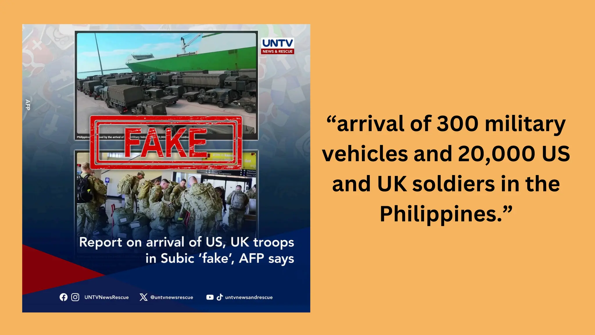 “arrival of 300 military
vehicles and 20,000 US
and UK soldiers in the
Philippines.”
 
