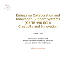 GE498-ECI, Lecture 2: Creativity and innovation