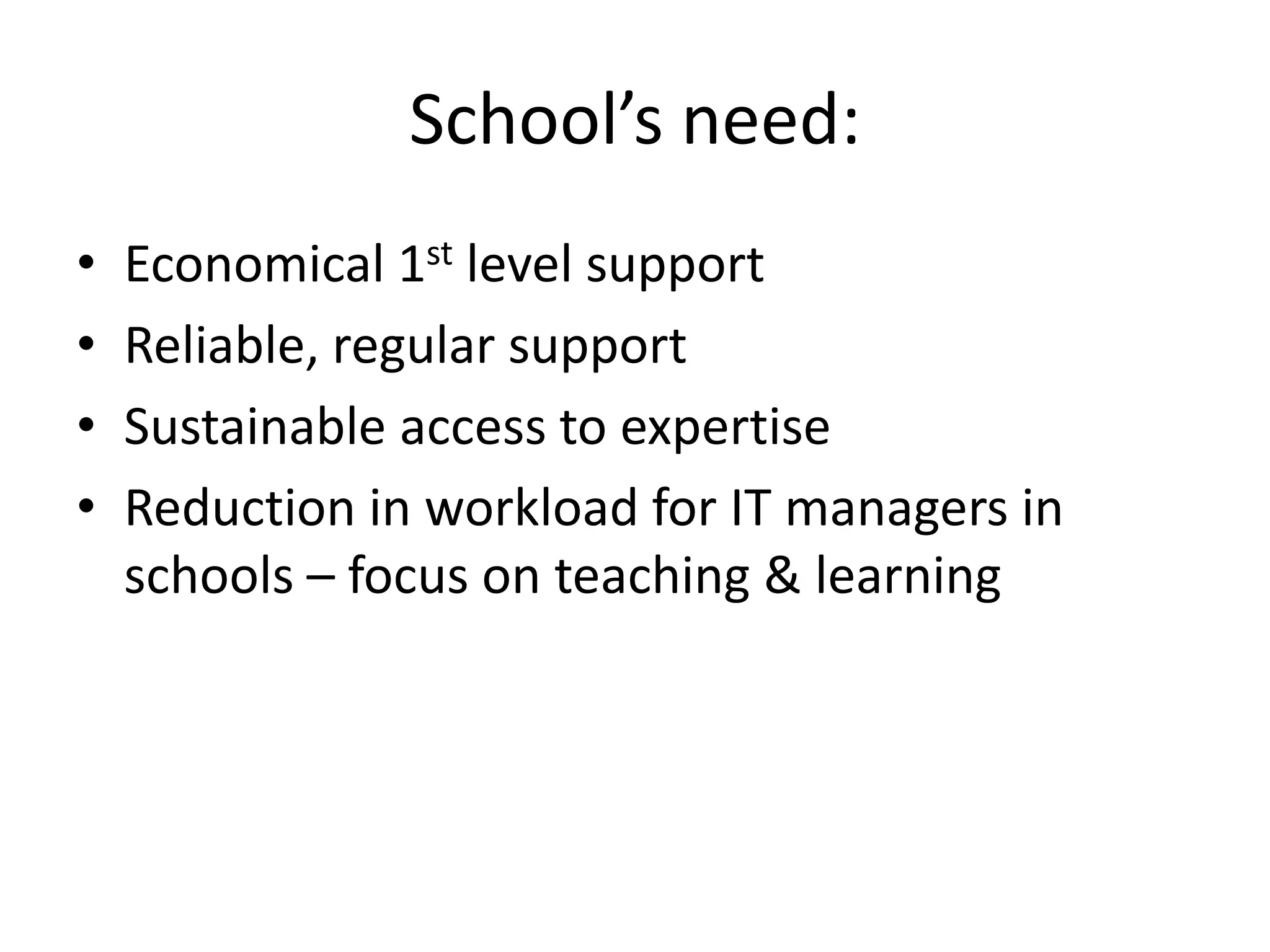 What were the drivers?It grew out of a need to ensure that our teachers were able to operate within a digital environment that was as reliable as we could make it and also a need to ensure that technical support was affordable. It saw tertiary, business and schools working together in mutually beneficial ways.