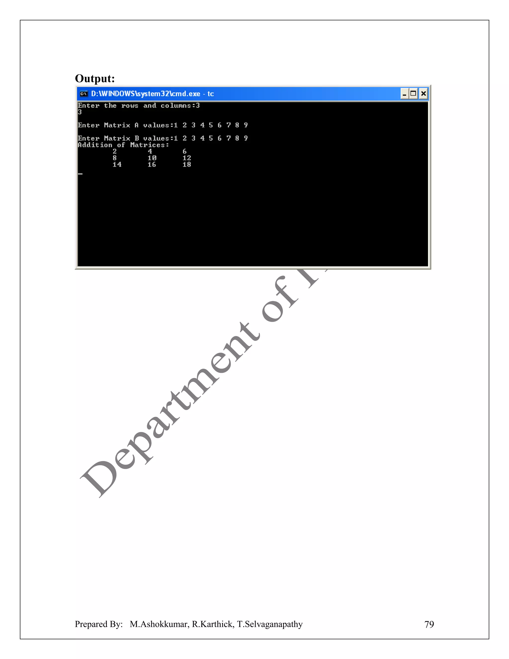 Output:

Prepared By: M.Ashokkumar, R.Karthick, T.Selvaganapathy

79

 