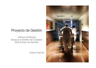 Proyecto de Gestión
Jefatura de Bloque
Apoyo a la Gestión de Cuidados
AGS Campo de Gibraltar



Andoni Carrión
 