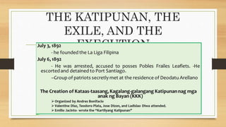 THE KATIPUNAN, THE
EXILE, AND THE
EXECUTION
 