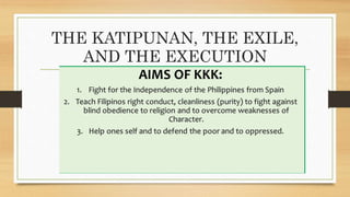 THE KATIPUNAN, THE EXILE,
AND THE EXECUTION
 