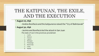 THE KATIPUNAN, THE EXILE,
AND THE EXECUTION
 
