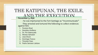 THE KATIPUNAN, THE EXILE,
AND THE EXECUTION
 