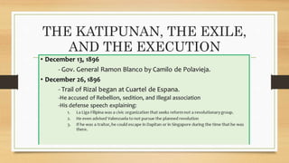 THE KATIPUNAN, THE EXILE,
AND THE EXECUTION
 