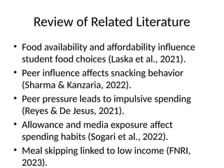 Factors Influencing Eating and Spending Habits of Grade 10 Students at ...