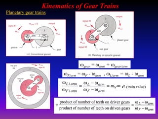 Kinematics of Gear Trains
Planetary gear trains
gear = arm + gear/arm
F/arm = F - arm , L/arm = L - arm
= e (train value)
 