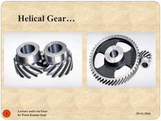 Helical Gear…
29-11-20169
Lecture notes on Gear
by Prem Kumar Soni
 