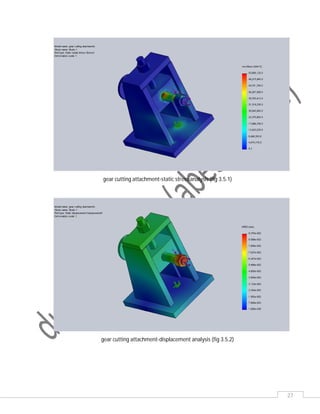 27
gear cutting attachment-static stress analysis (fig 3.5.1)
gear cutting attachment-displacement analysis (fig 3.5.2)
 
