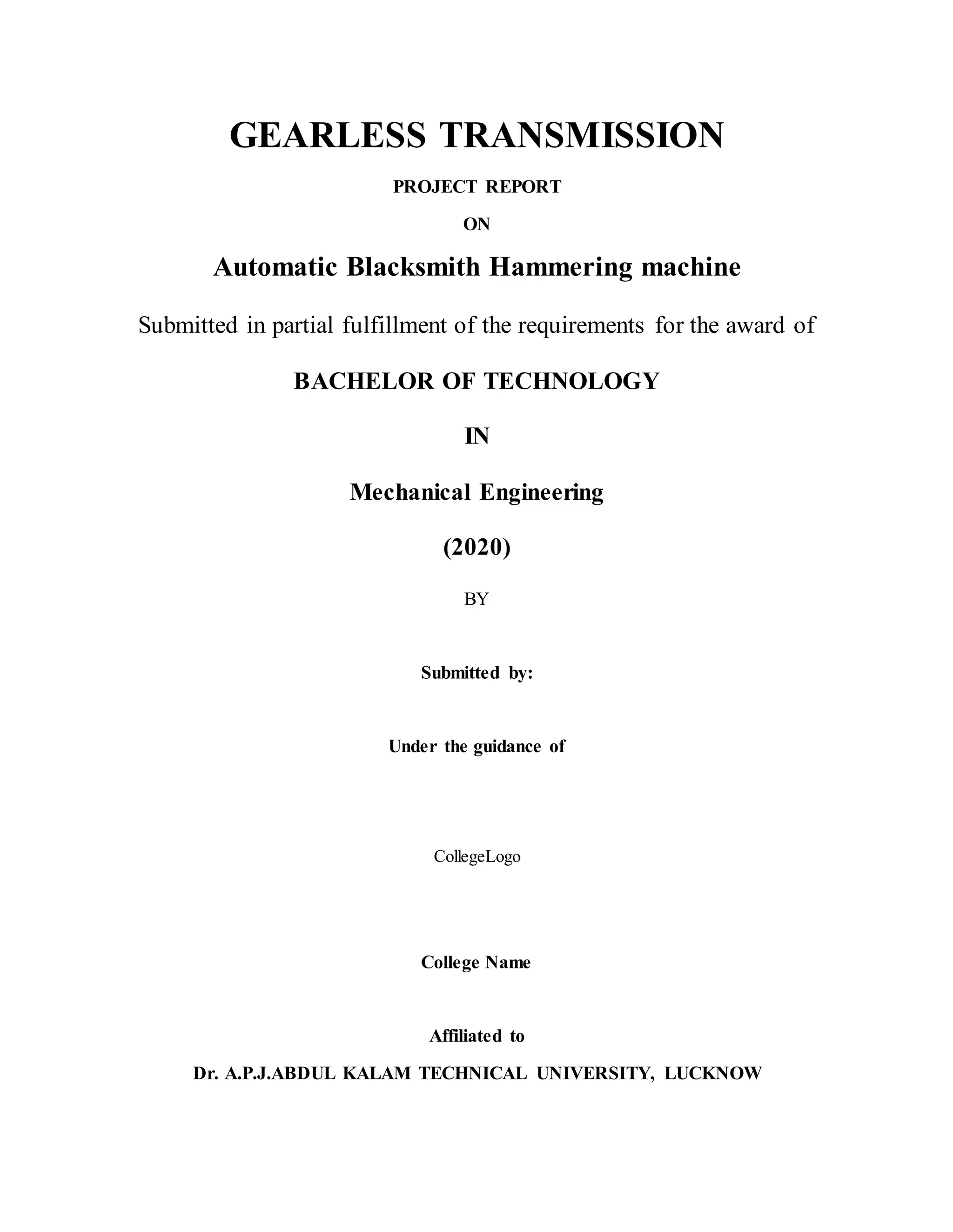 Gearless powertransmissionproject report PDF