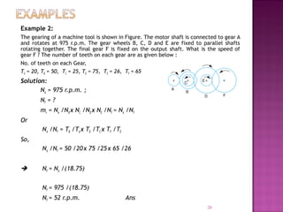 Sample Problem Gear Train Gear trains.lecture 10 | PPT