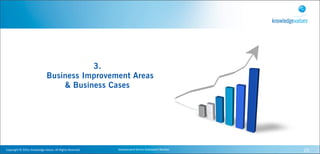 3.
                                          Business Improvement Areas
                                              & Business Cases




Copyright	
  ©	
  2010,	
  Knowledge	
  Values.	
  All	
  Rights	
  Reserved.   Geavanceerd	
  Kennis	
  Gebaseerd	
  Werken   26
 