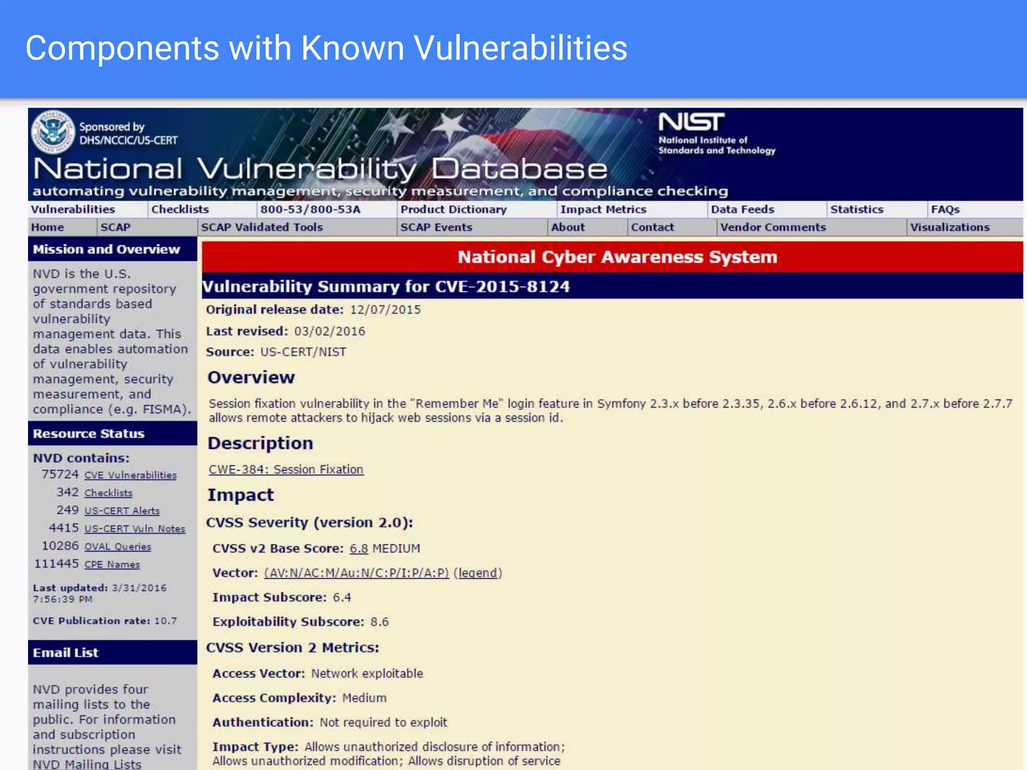 Components with Known Vulnerabilities
 