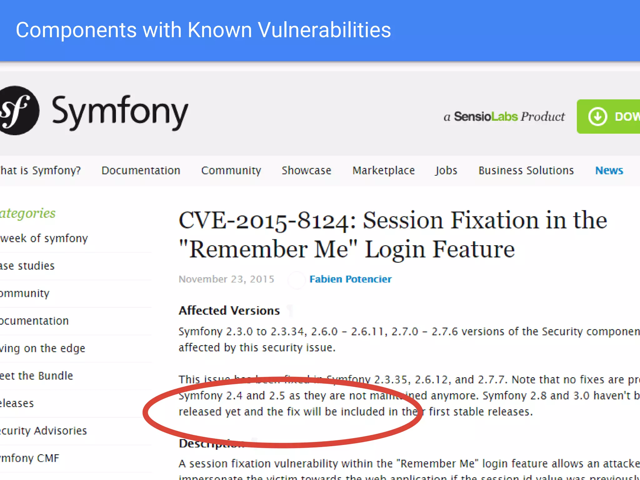 Components with Known Vulnerabilities
 