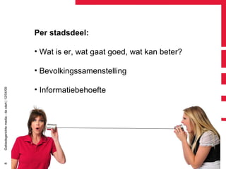 Per stadsdeel: Wat is er, wat gaat goed, wat kan beter? Bevolkingssamenstelling Informatiebehoefte 