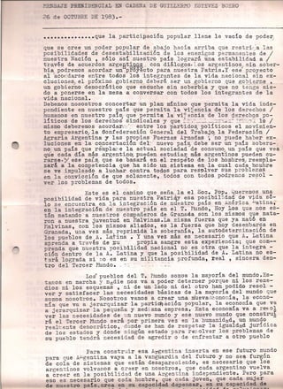 Mensaje de Estevez Boero con motivo de la campaña presidencial de 1983 (26 de octubre).