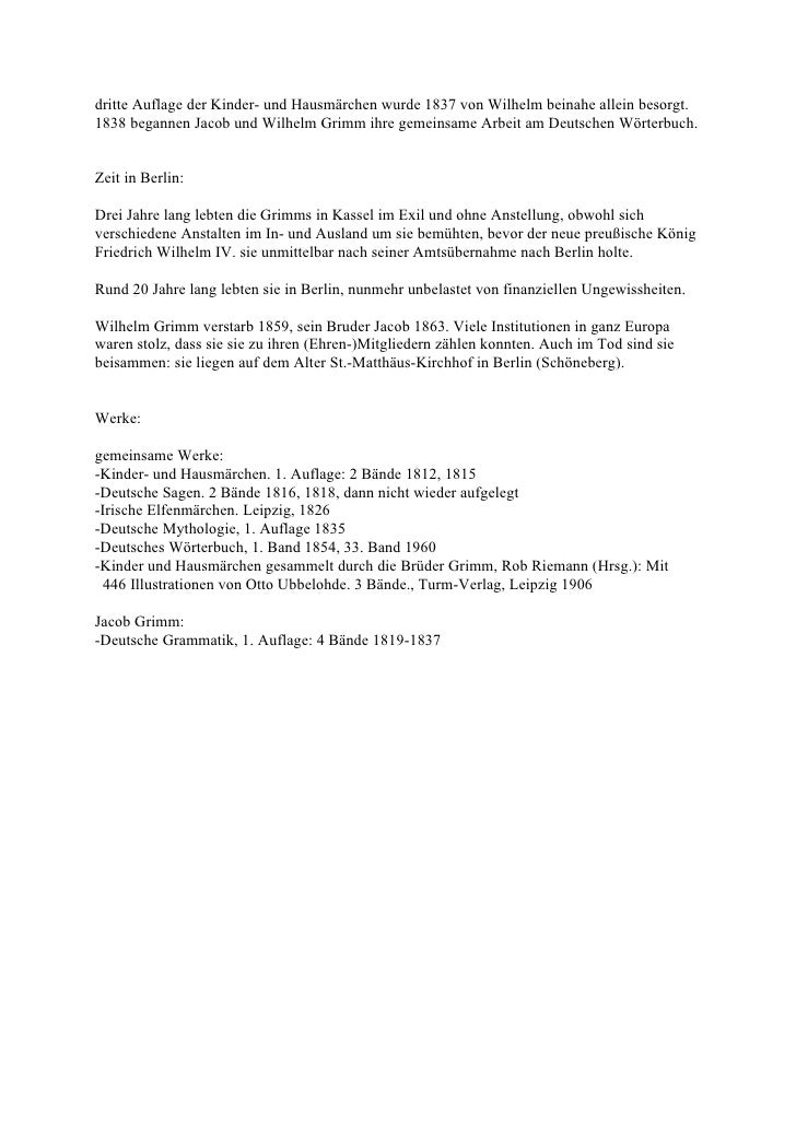 Die Gebrüder Grimm Steckbrief Die Gebrüder Grimm Steckbrief
