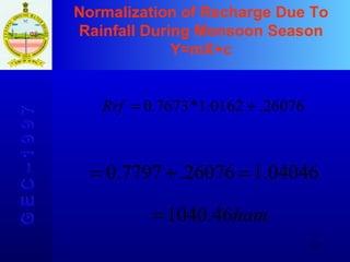Normalization of Recharge Due To Rainfall During Monsoon Season Y=mX+c G E C – 1 9 9 7 