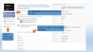 Click Read Online to flip through the pages of
the book.
Or skip to a chapter using the Table
of Contents
There’s a
citation tool
here as well!
 