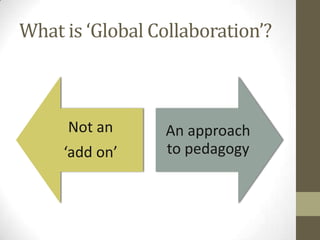 What is ‘Global Collaboration’?



     Not an      An approach
     ‘add on’    to pedagogy
 