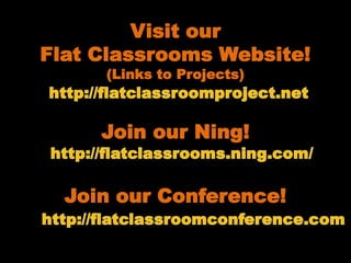 Visit our
Flat Classrooms Website!
     (Links to Projects)



     Join our Ning!


  Join our Conference!
 