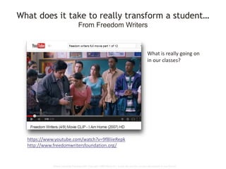Global Learning Framework© Copyright 2009 Richard C. Close, No version can be reproduced in any format.
What does it take to really transform a student…
From Freedom Writers
What is really going on
in our classes?
https://www.youtube.com/watch?v=9f8liieRepk
http://www.freedomwritersfoundation.org/
 
