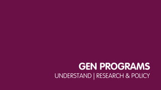 GEN PROGRAMS
UNDERSTAND | RESEARCH & POLICY
 