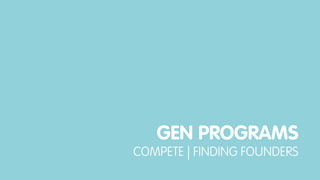 GEN PROGRAMS
COMPETE | FINDING FOUNDERS
 